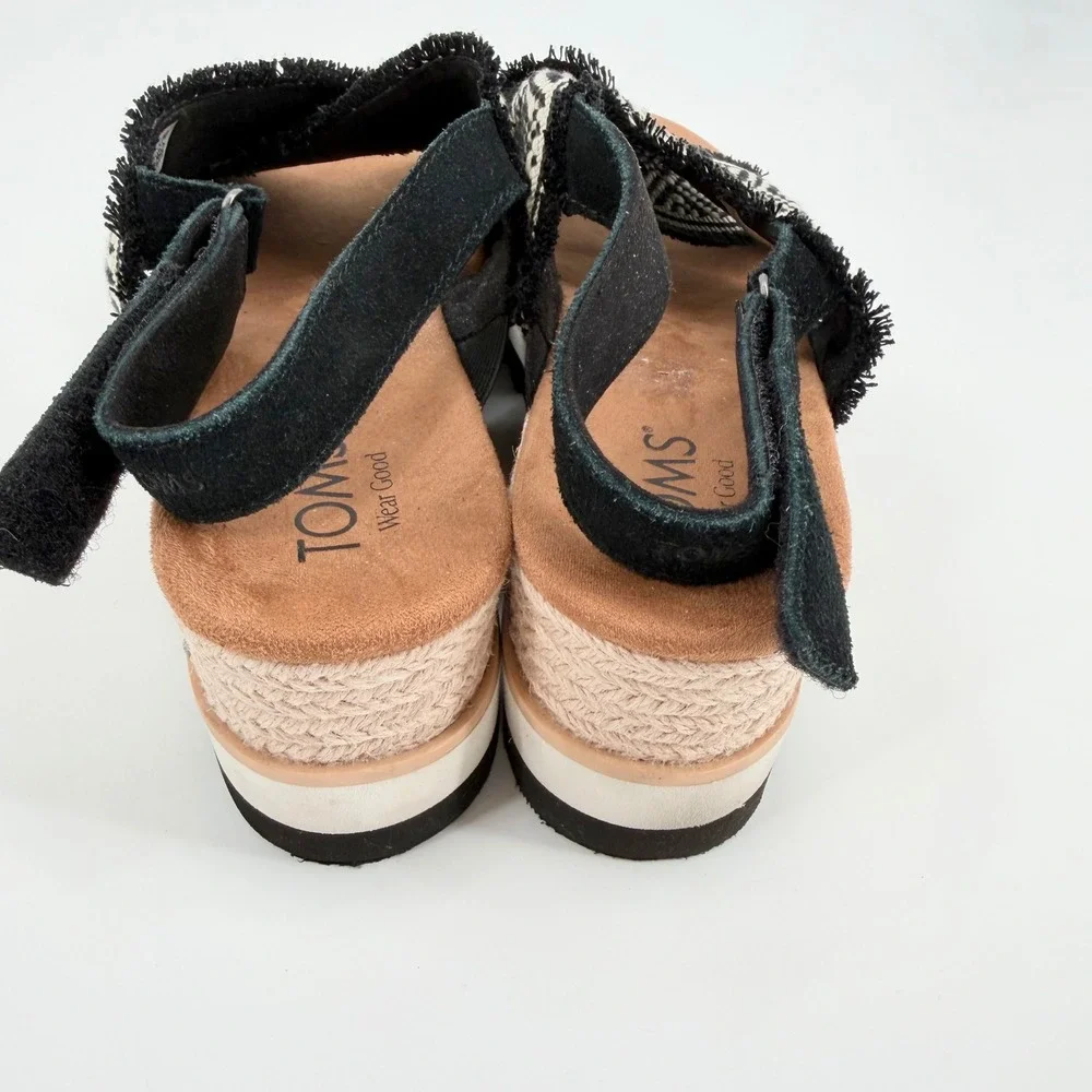 TOMS Monica Black White Geometric Woven Espadrille Platform Wedge Sandals 11